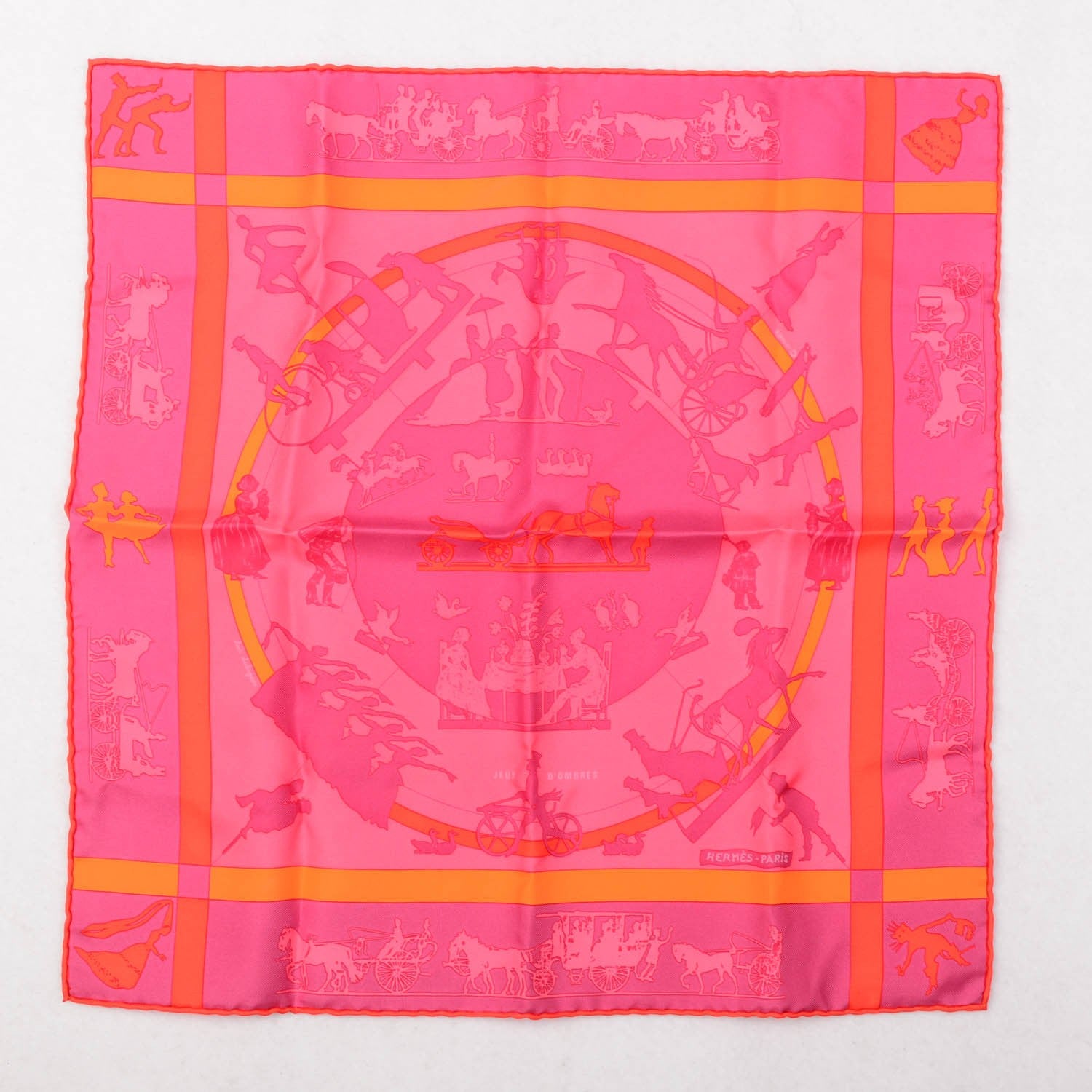 Hermes Silk Jeux D'ombres Pocket Square Scarf Orange Prune Vieux Rose 2 of 4