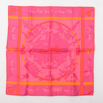 Hermes Silk Jeux D'ombres Pocket Square Scarf Orange Prune Vieux Rose 2 of 4