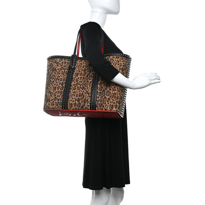 Christian Louboutin Calfskin Leopard Print Spikes East West Cabata Tote Black 2 of 10
