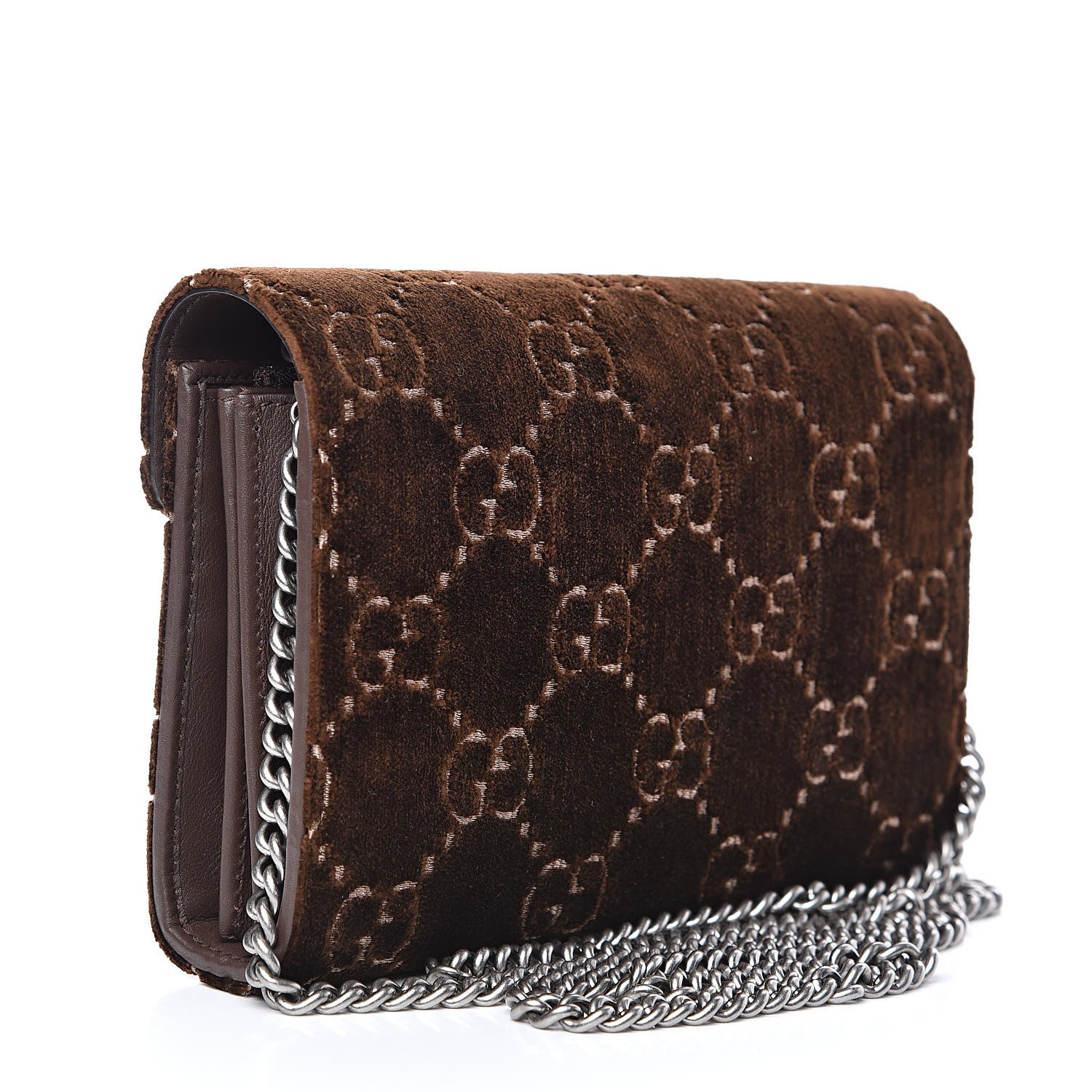Gucci Velvet GG Monogram Mini Dionysus Chain Wallet Brown 3 of 11