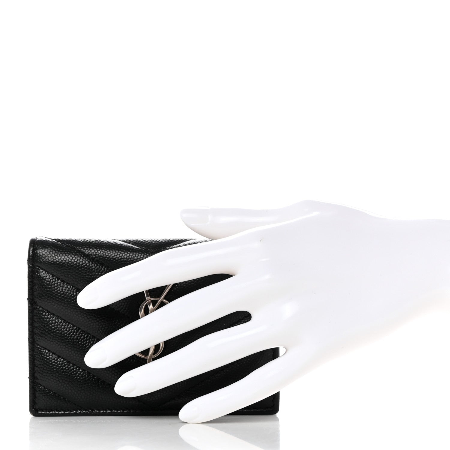 Saint Laurent Grain De Poudre Matelasse Chevron Monogram Card Case Black 2 of 11