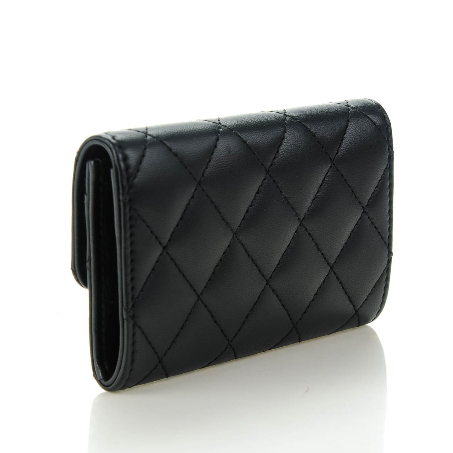 Lambskin Quilted Flap Card Holder Black