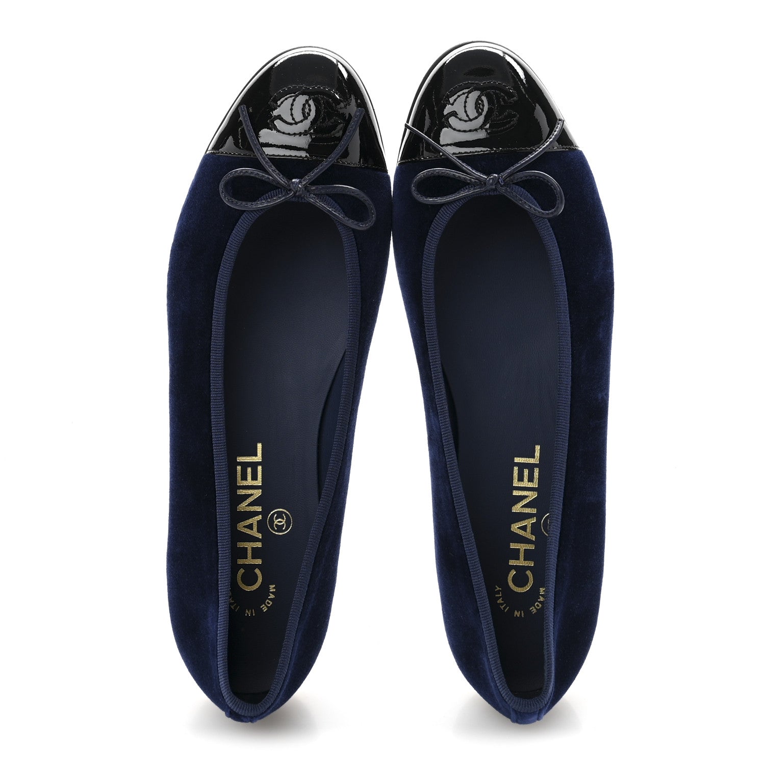 Chanel Velvet Patent Calfskin Cap Toe Ballerina Flats 37.5 Navy Black 5 of 10