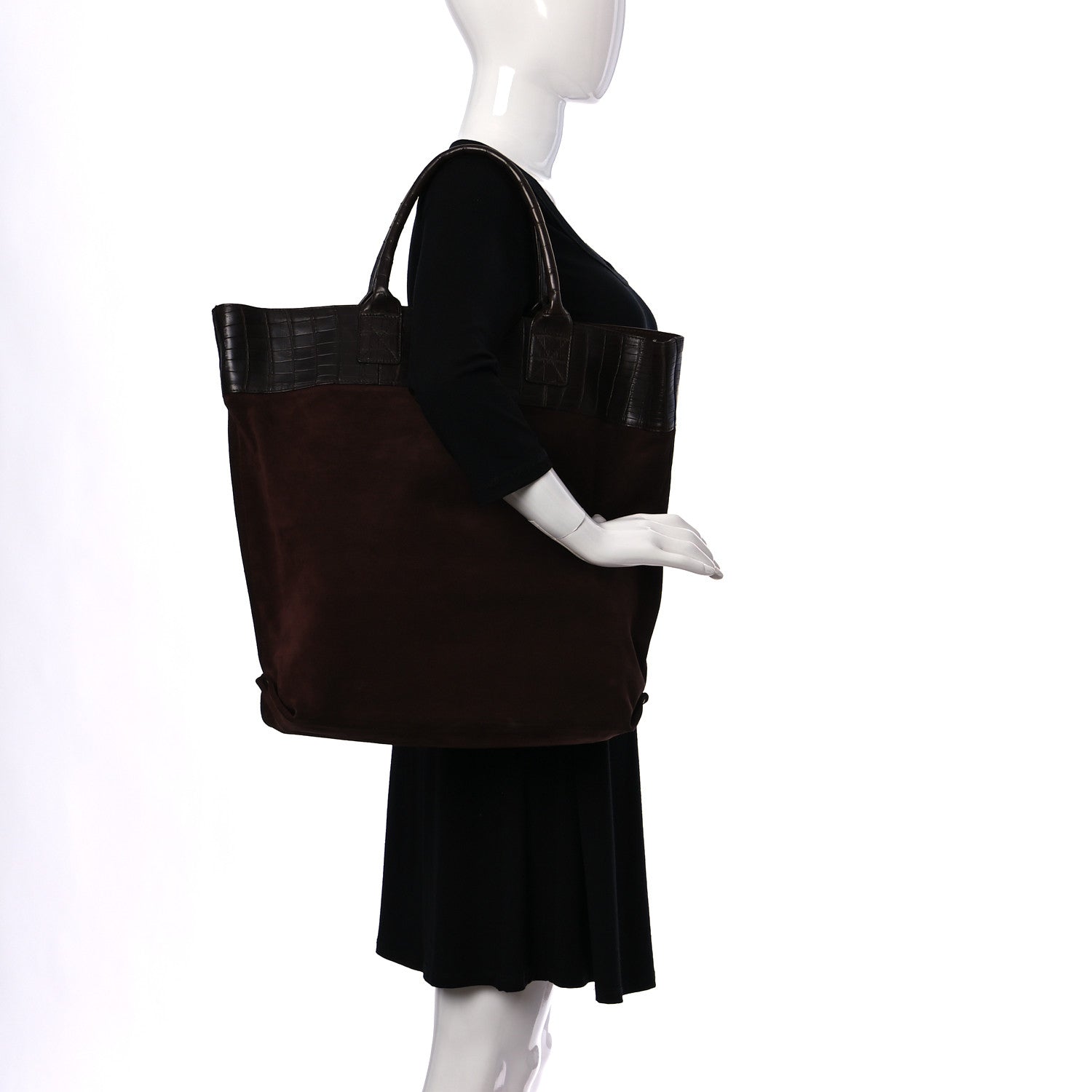 Bottega Veneta Crocodile Suede Tote Brown 2 of 17