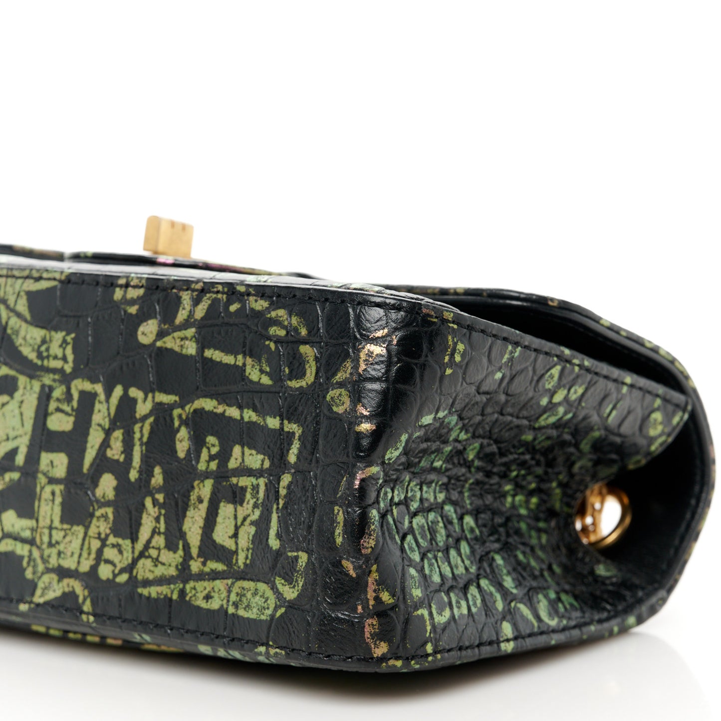 Calfskin Crocodile Embossed Graffiti 2.55 Mini Cocodile Reissue Flap Black Pink