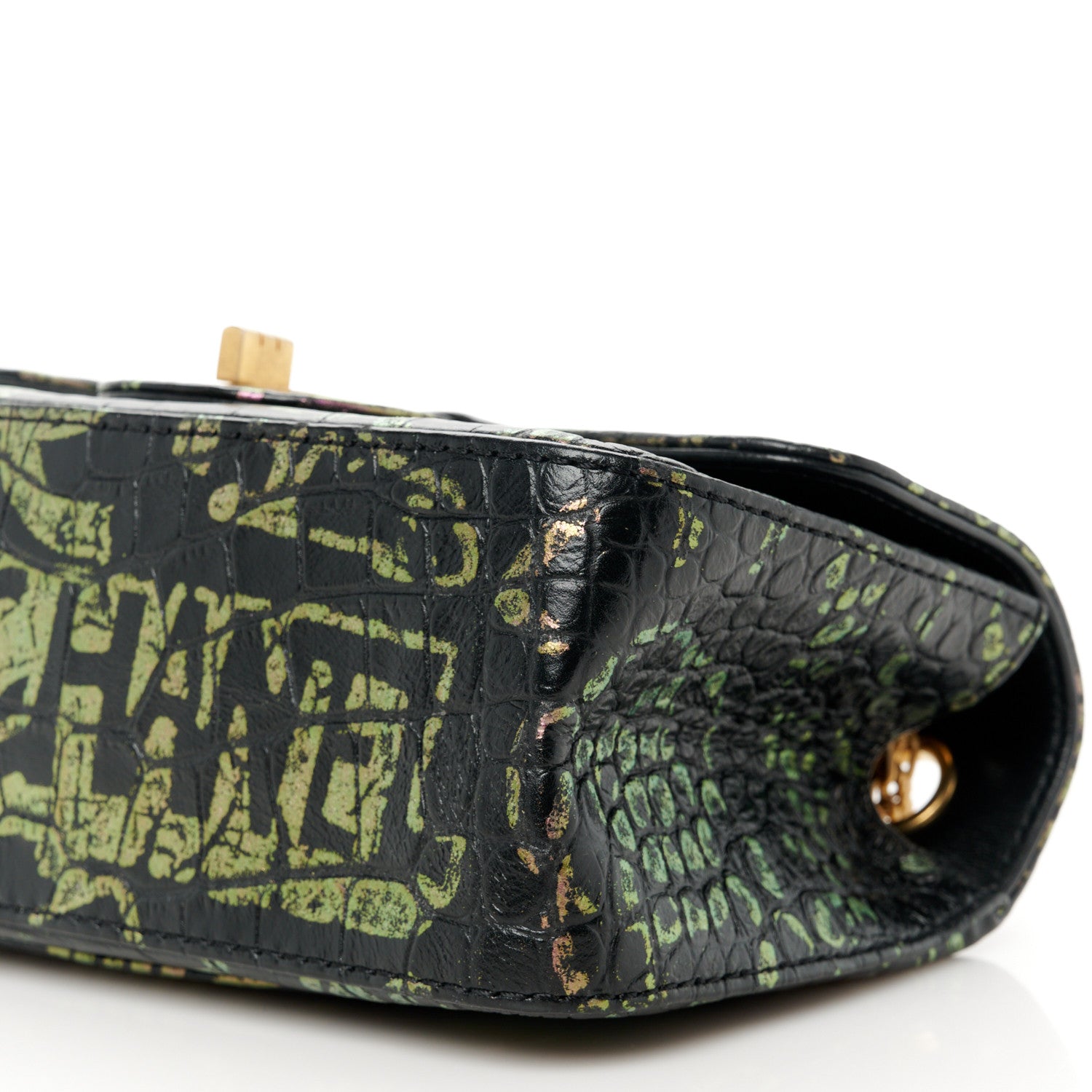 Chanel Calfskin Crocodile Embossed Graffiti 2.55 Mini Cocodile Reissue Flap Black Pink 11 of 11