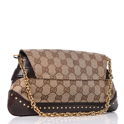 Gucci Monogram Studded Horsebit Clutch Dark Brown 3 of 9