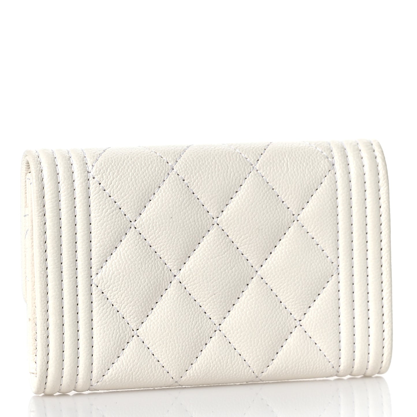 Caviar Quilted Boy Flap Card Holder White