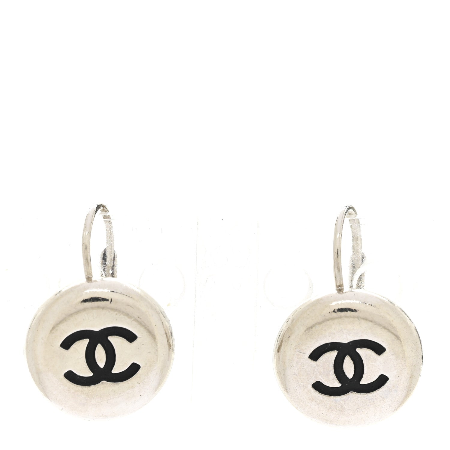 Chanel CC Round Earrings Silver Black 1 of 5