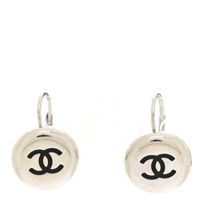 Chanel CC Round Earrings Silver Black 1 of 5