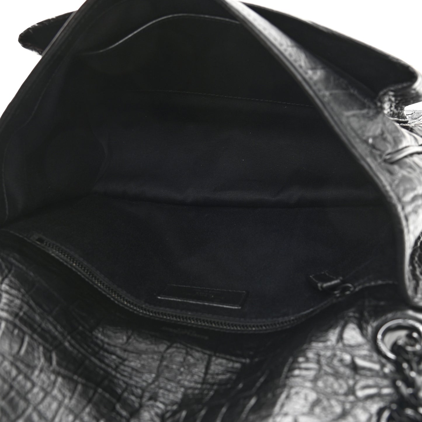 Lambskin Crocodile Embossed Monogram Medium Niki Chain Satchel Black
