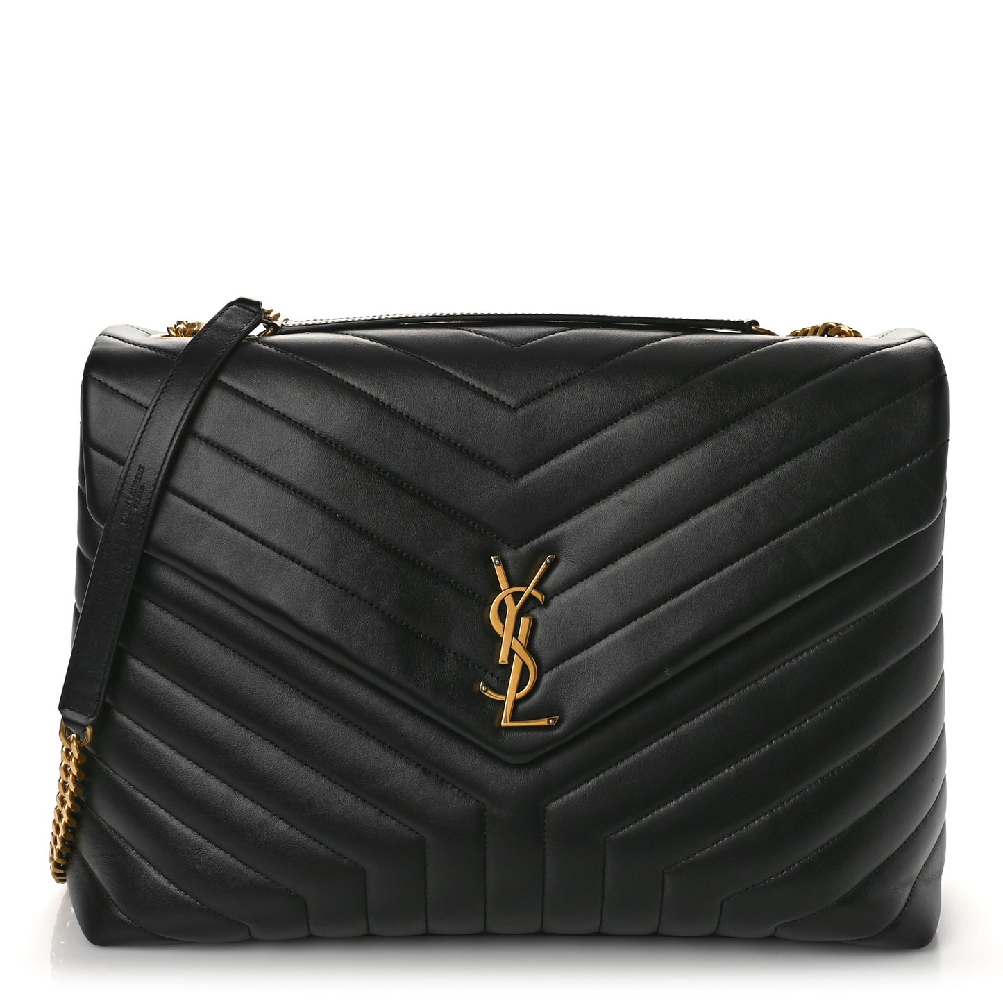 Calfskin Y Quilted Monogram Large Loulou Chain Satchel Black