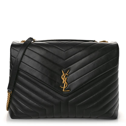 Saint Laurent Calfskin Y Quilted Monogram Large Loulou Chain Satchel Black 1 of 8