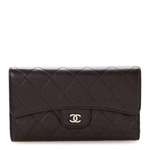 Caviar Quilted Large Flap Wallet Burgundy