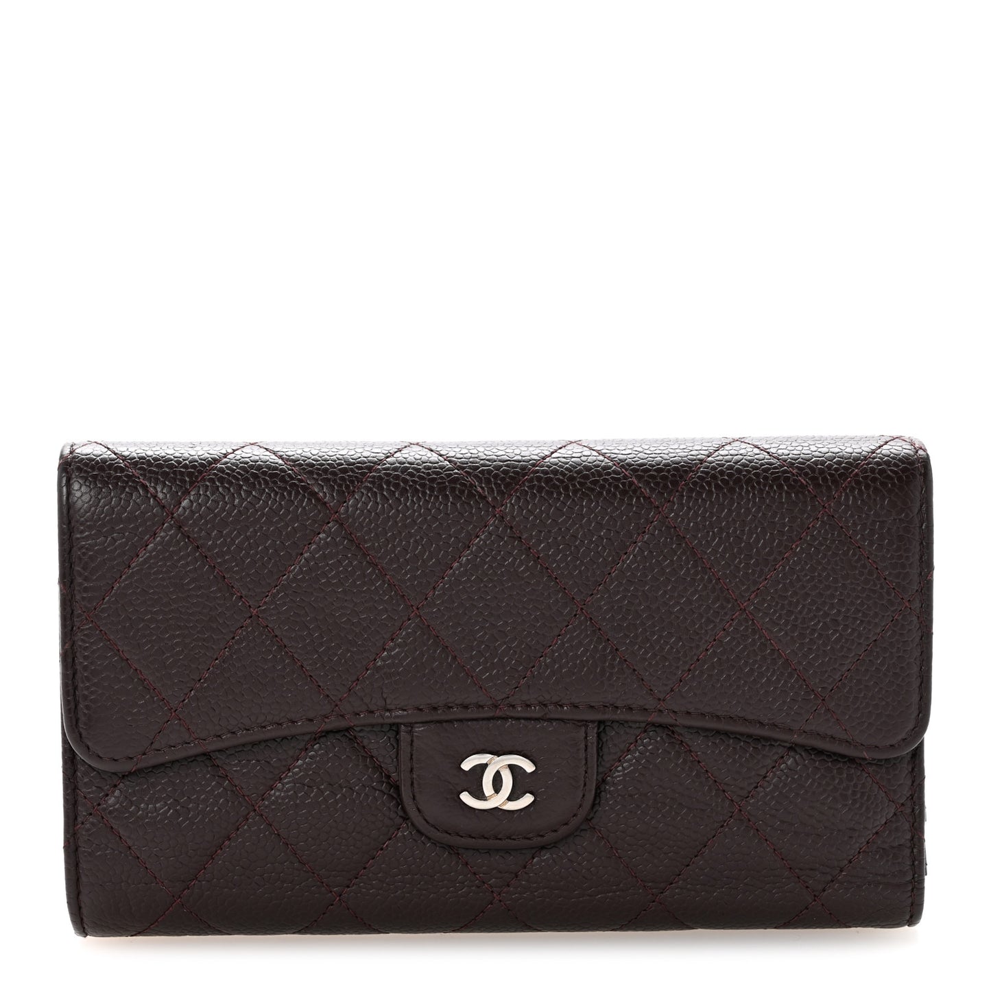 Caviar Quilted Large Flap Wallet Burgundy