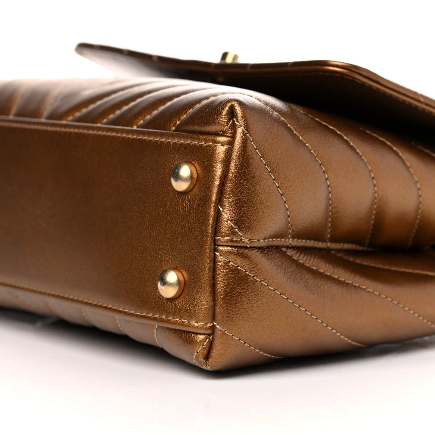 Metallic Calfskin Chevron Quilted Mini Coco Handle Flap Gold