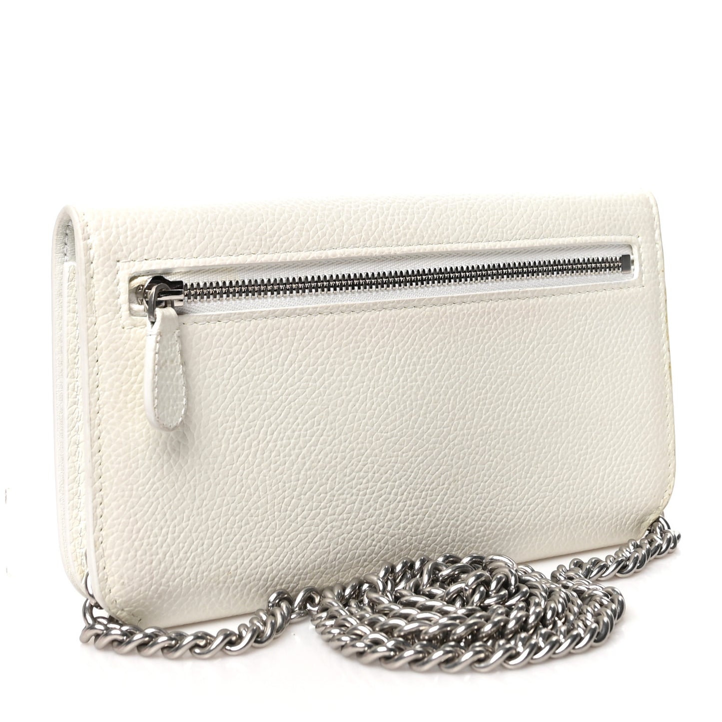Grained Calfskin Logo Cash Phone Holder Wallet On Chain White Fluo Pink