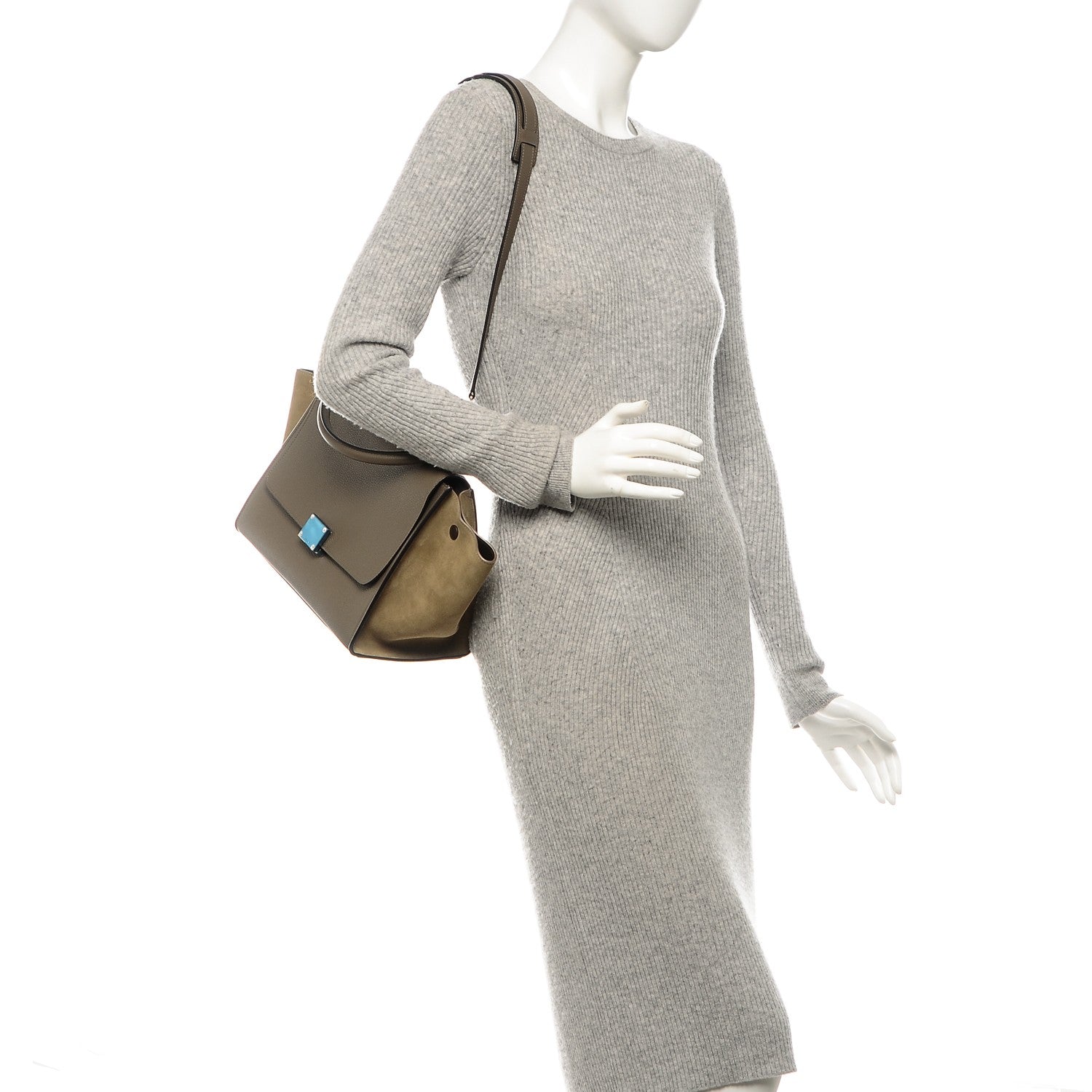 Celine Drummed Calfskin Suede Small Trapeze Souris 2 of 6