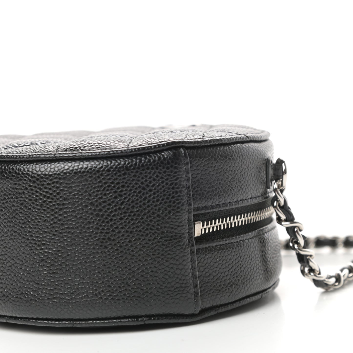 Caviar Quilted Round Clutch With Chain Black