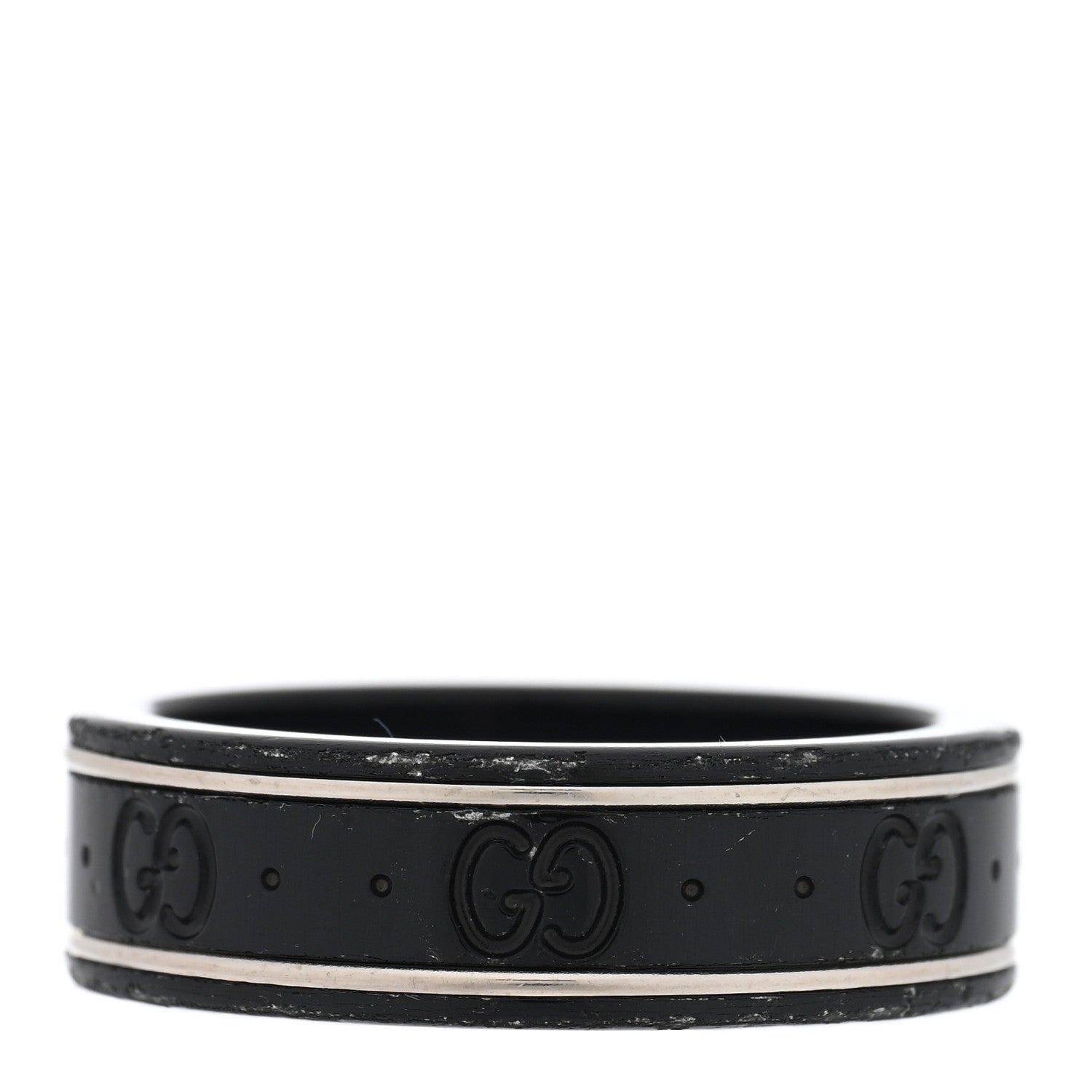Gucci Black Synthetic Corundum 18K White Gold 7mm Icon Band Ring 3 of 4