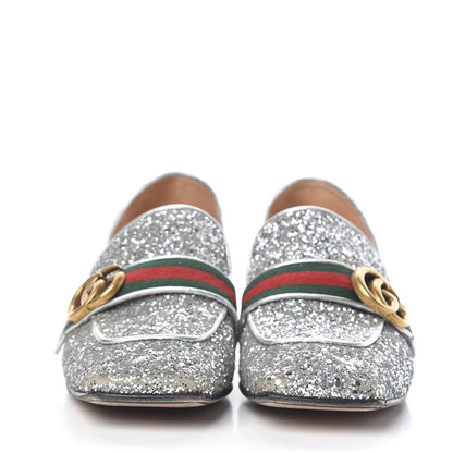 Gucci Glitter Web Peyton Loafers 38 Silver 2 of 11