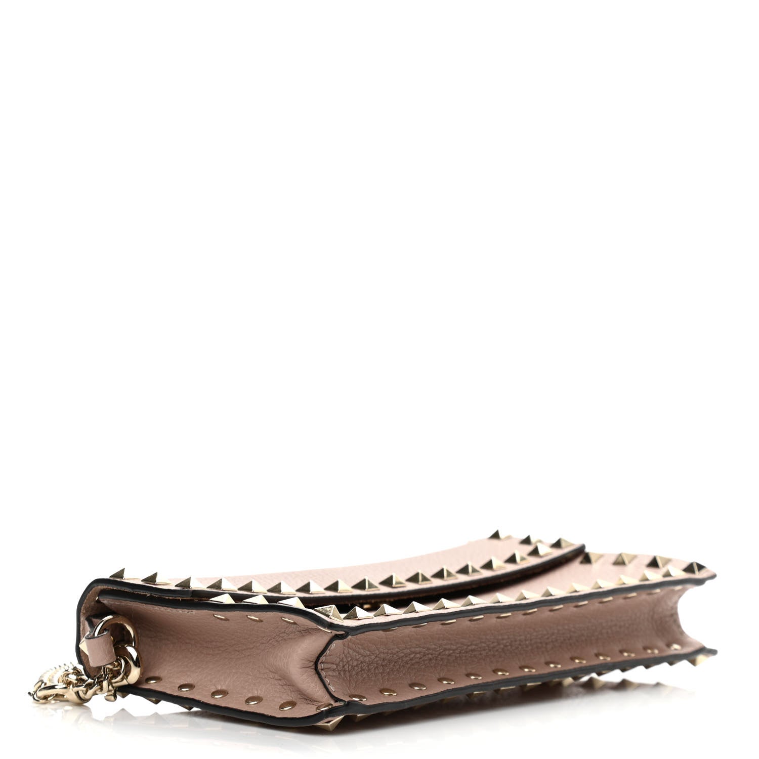 Valentino Garavani Pebbled Calfskin Rockstud Flap Wallet On Chain Poudre 3 of 9