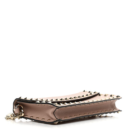 Valentino Garavani Pebbled Calfskin Rockstud Flap Wallet On Chain Poudre 3 of 9