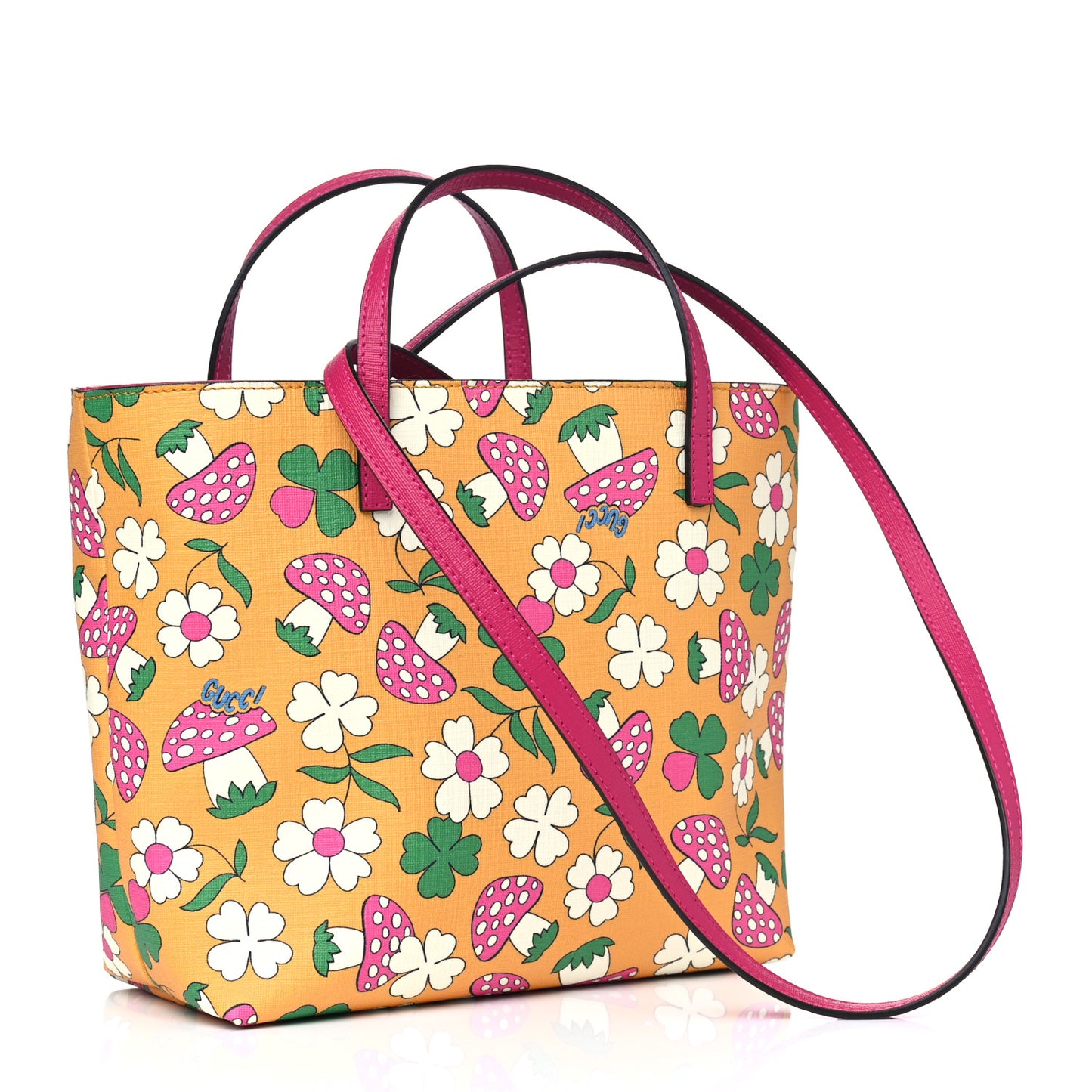Canvas Childrens Flower Mushroom Print Tote Pink Yellow