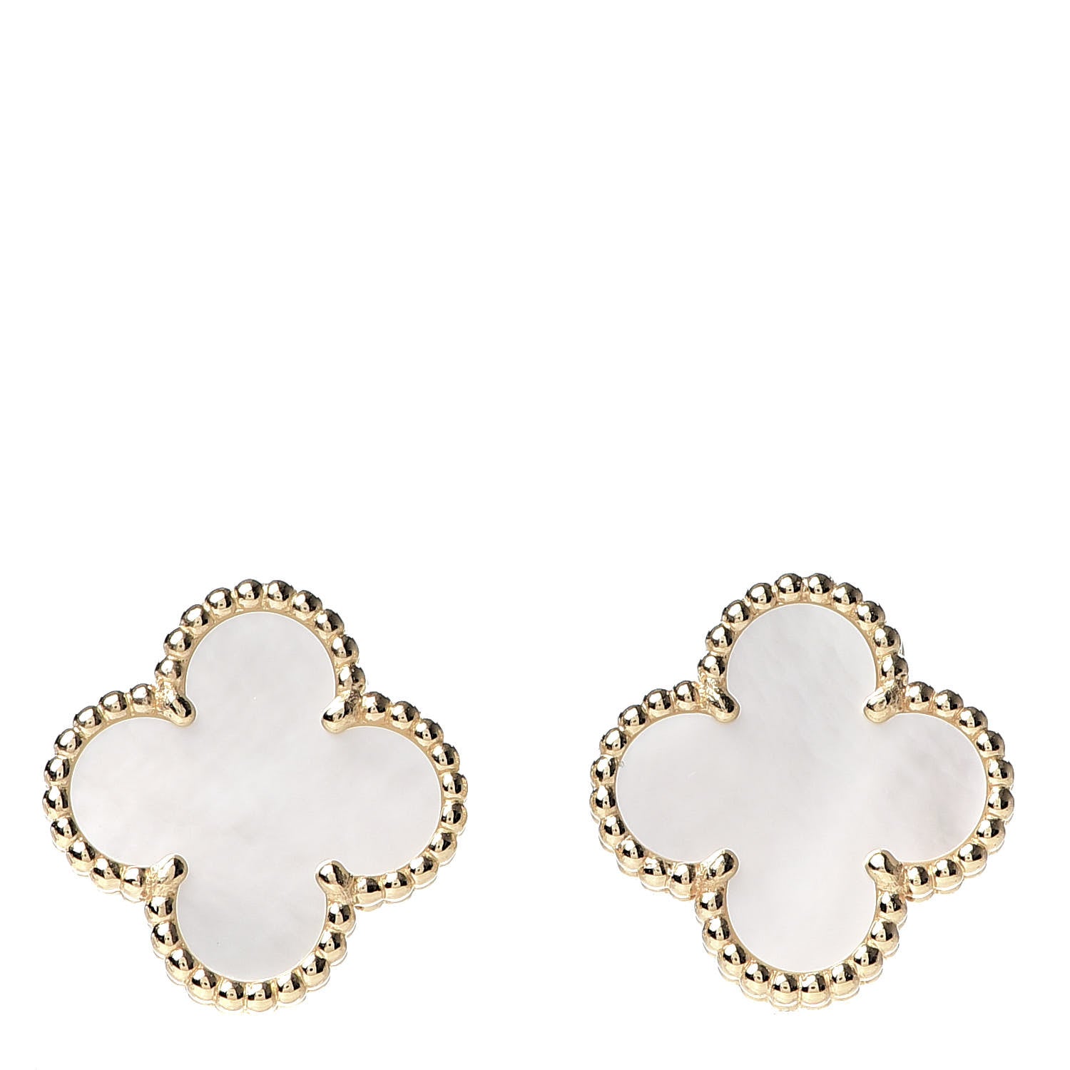 Van Cleef & Arpels 18K Yellow Gold Mother of Pearl Vintage Alhambra Earrings 1 of 6