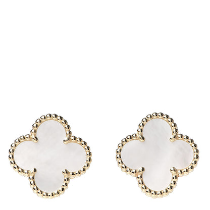 Van Cleef & Arpels 18K Yellow Gold Mother of Pearl Vintage Alhambra Earrings 1 of 6