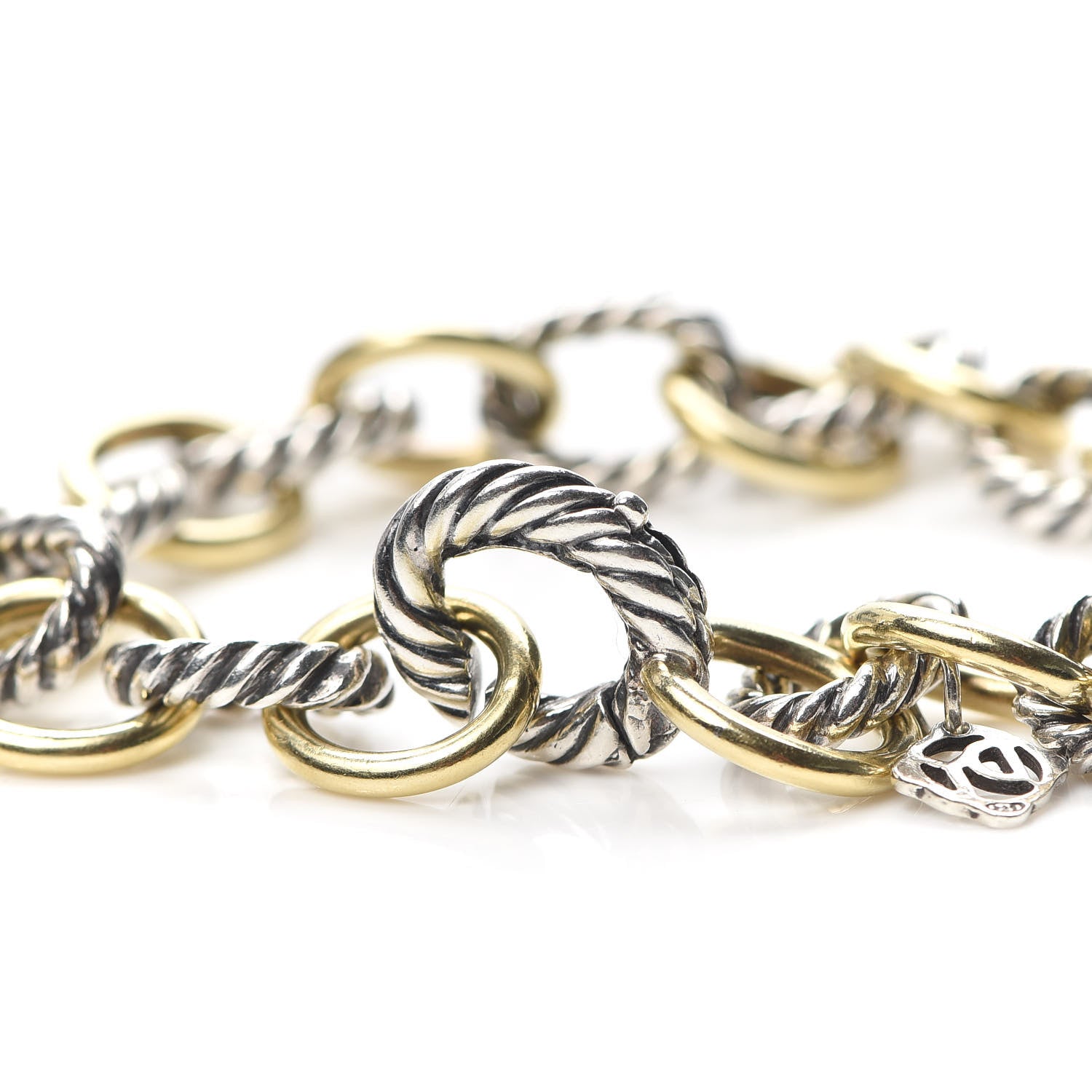 David Yurman Sterling Silver 18K Yellow Gold 10mm Medium Oval Link Bracelet 4 of 5