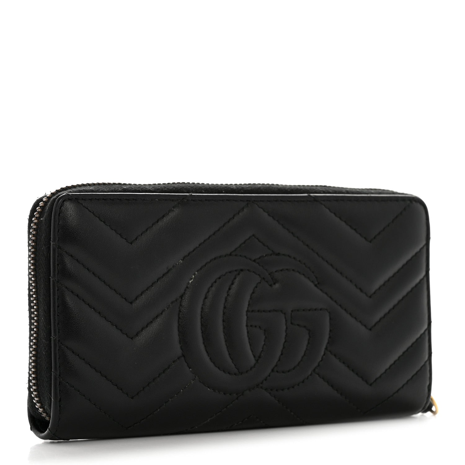 Gucci Calfskin Matelasse GG Marmont Zip Around Organizer Wallet Black 3 of 11
