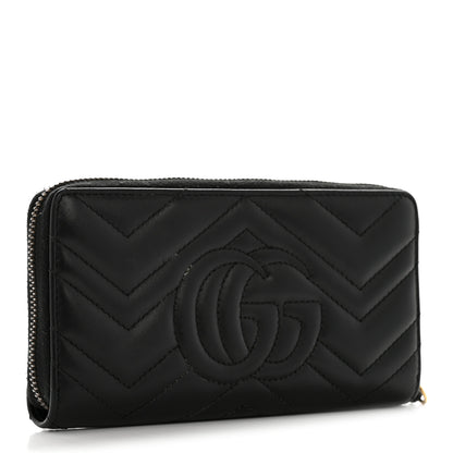 Gucci Calfskin Matelasse GG Marmont Zip Around Organizer Wallet Black 3 of 11