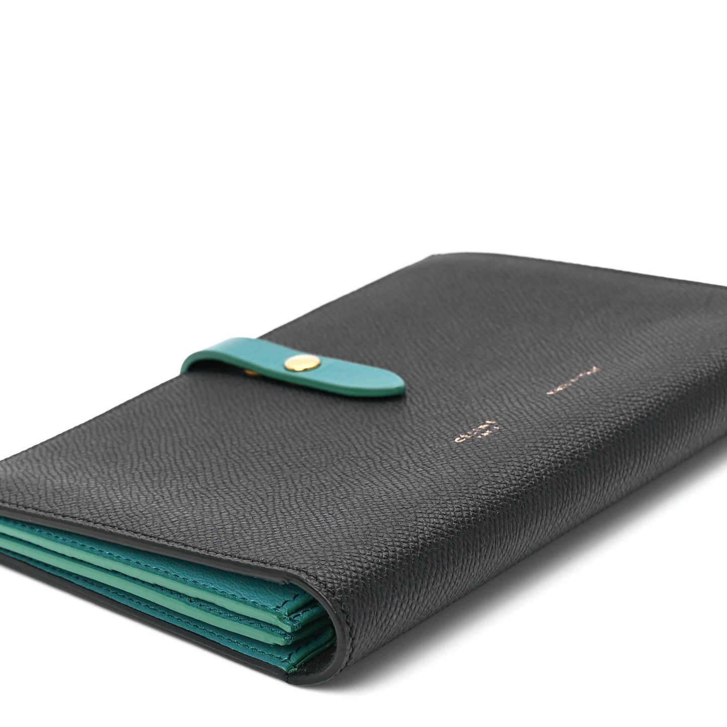 Grained Calfskin Large Multifunction Strap Wallet Black Cactus