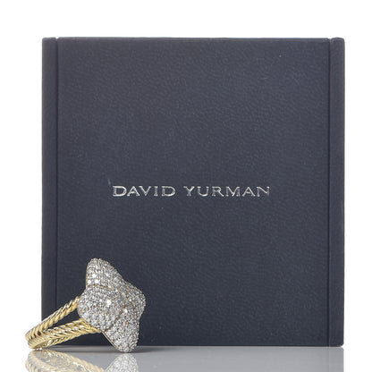 David Yurman 18K Yellow Gold Pave Diamond 23mm Quatrefoil Ring 54 7 6 of 6