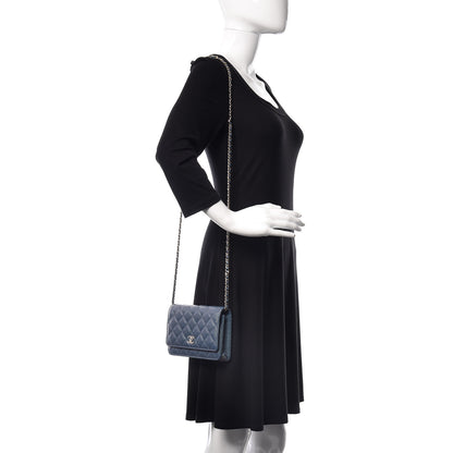 Chanel Iridescent Caviar Quilted Wallet On Chain WOC Dark Blue 2 of 11