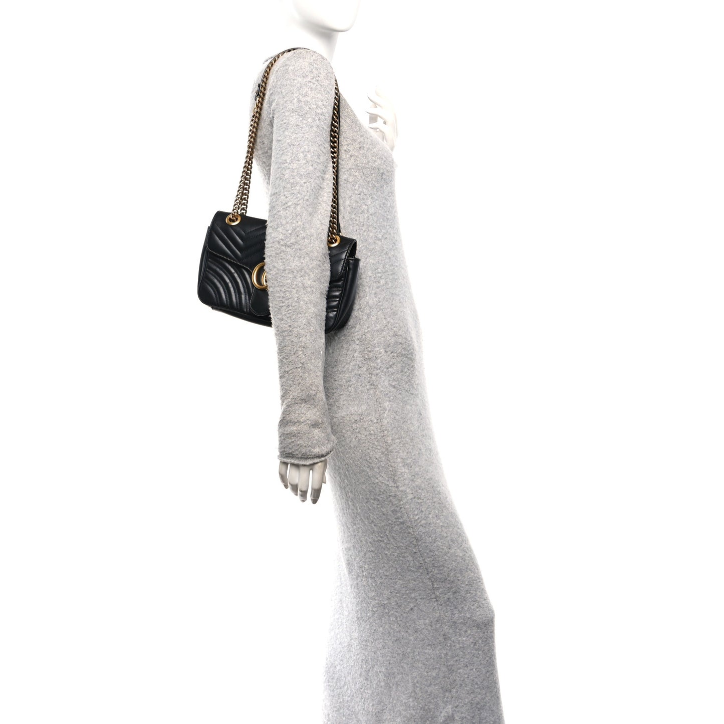 Calfskin Matelasse Small GG Marmont Shoulder Bag Black