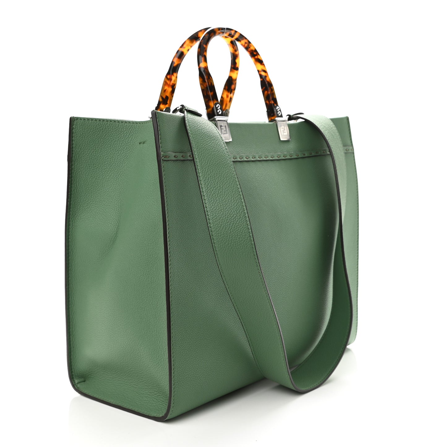 Vitello Cher Plexiglass Logo Debossed Medium Fendi Sunshine Shopper Tote Verde Islanda