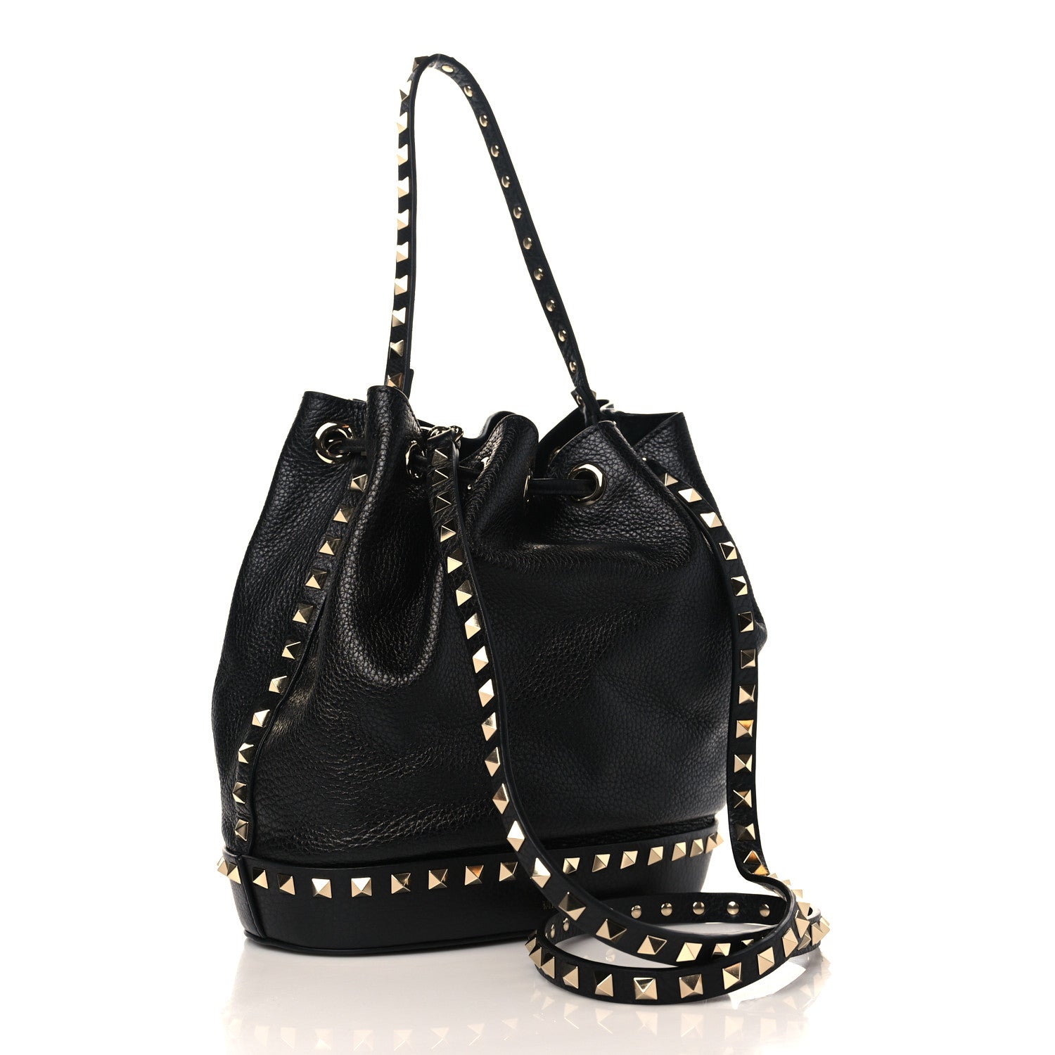 Valentino Garavani Pebbled Calfskin Rockstud Bucket Bag Black 3 of 8