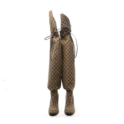 Gucci Monogram Over the Knee Boots 40.5 Beige Ebony 2 of 8