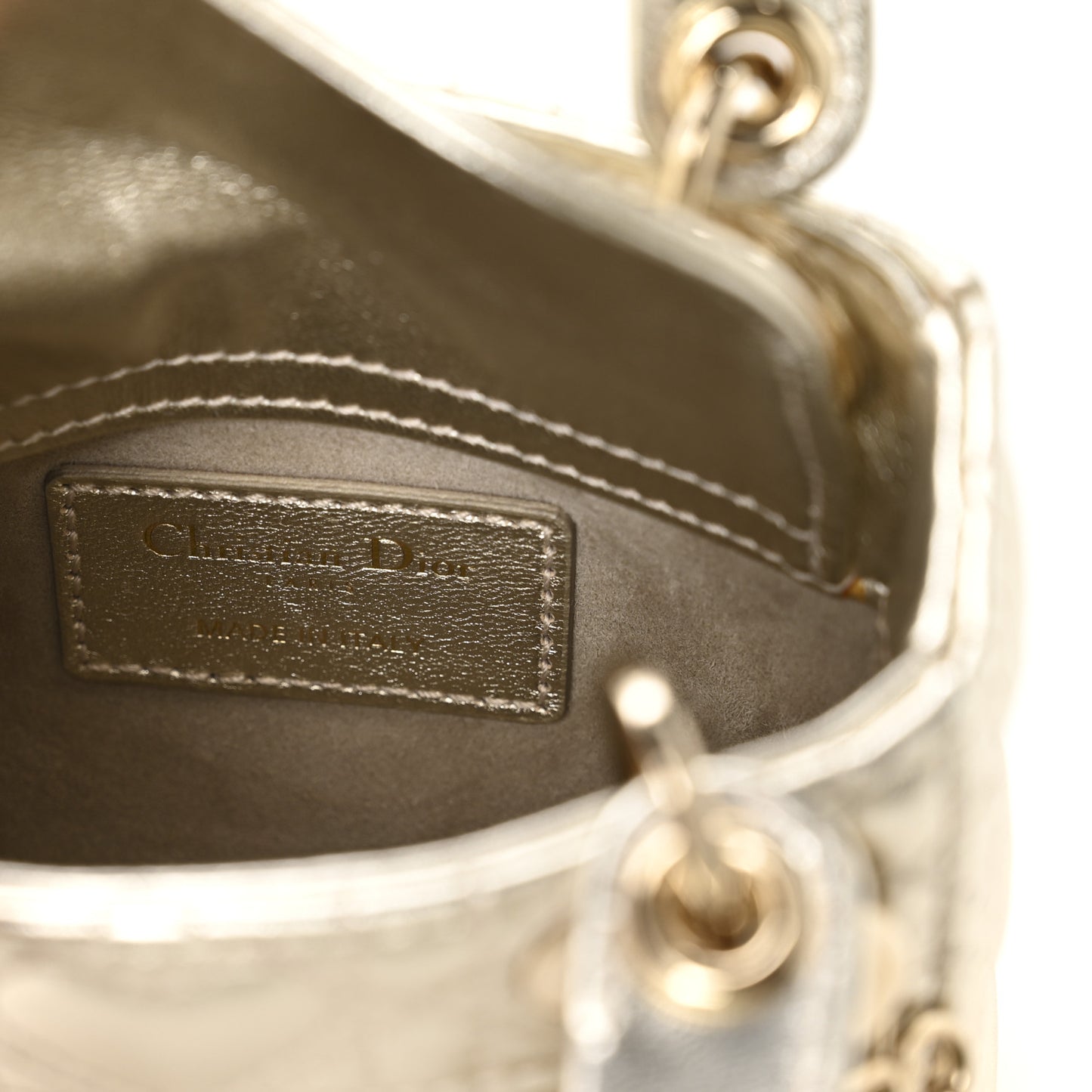 Metallic Lambskin Cannage Micro DiorAmour Lady Dior Gold