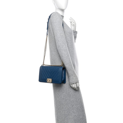 Chanel Lambskin Chevron Quilted Medium Boy Flap Blue 2 of 11