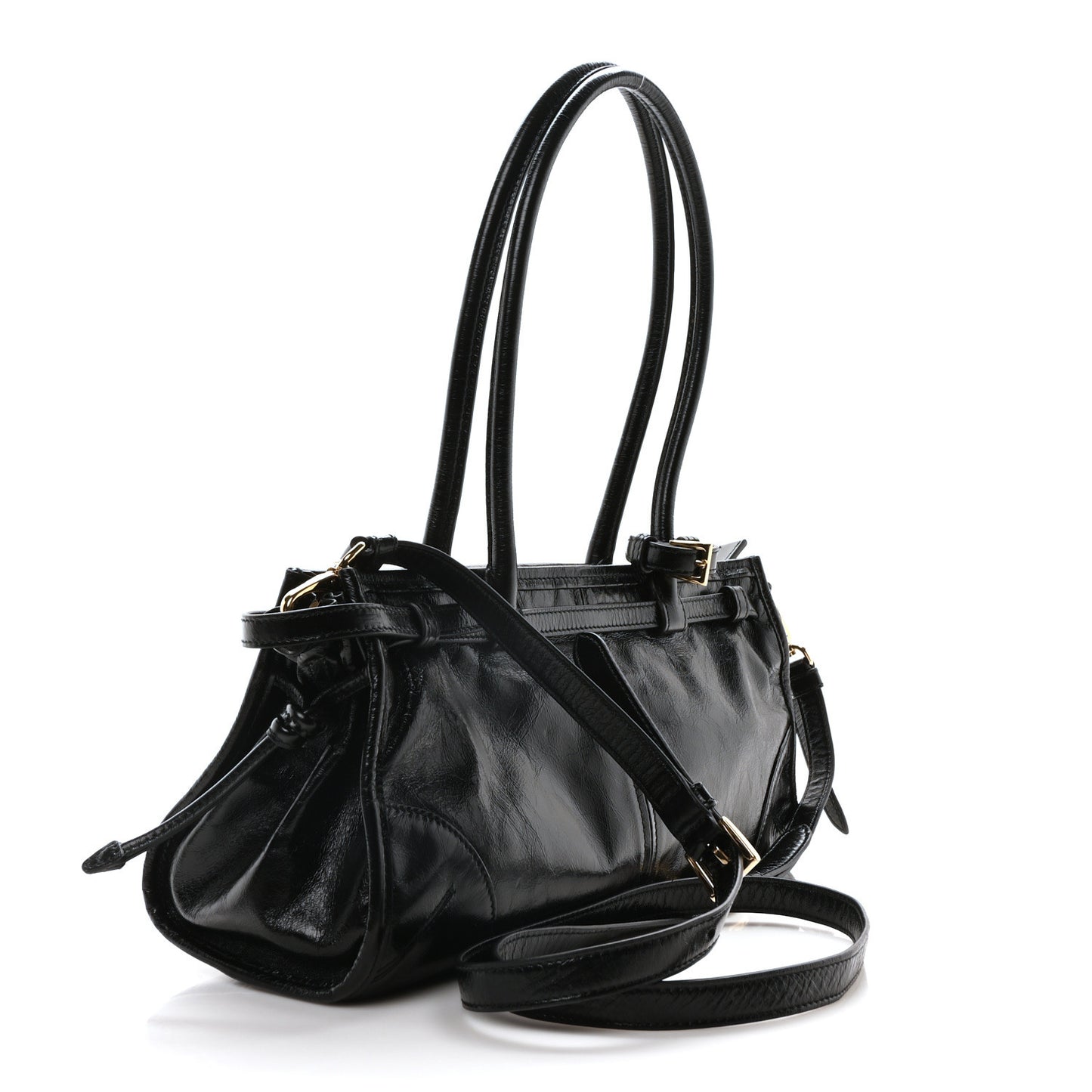 Shiny Nappa Medium Shoulder Bag Black