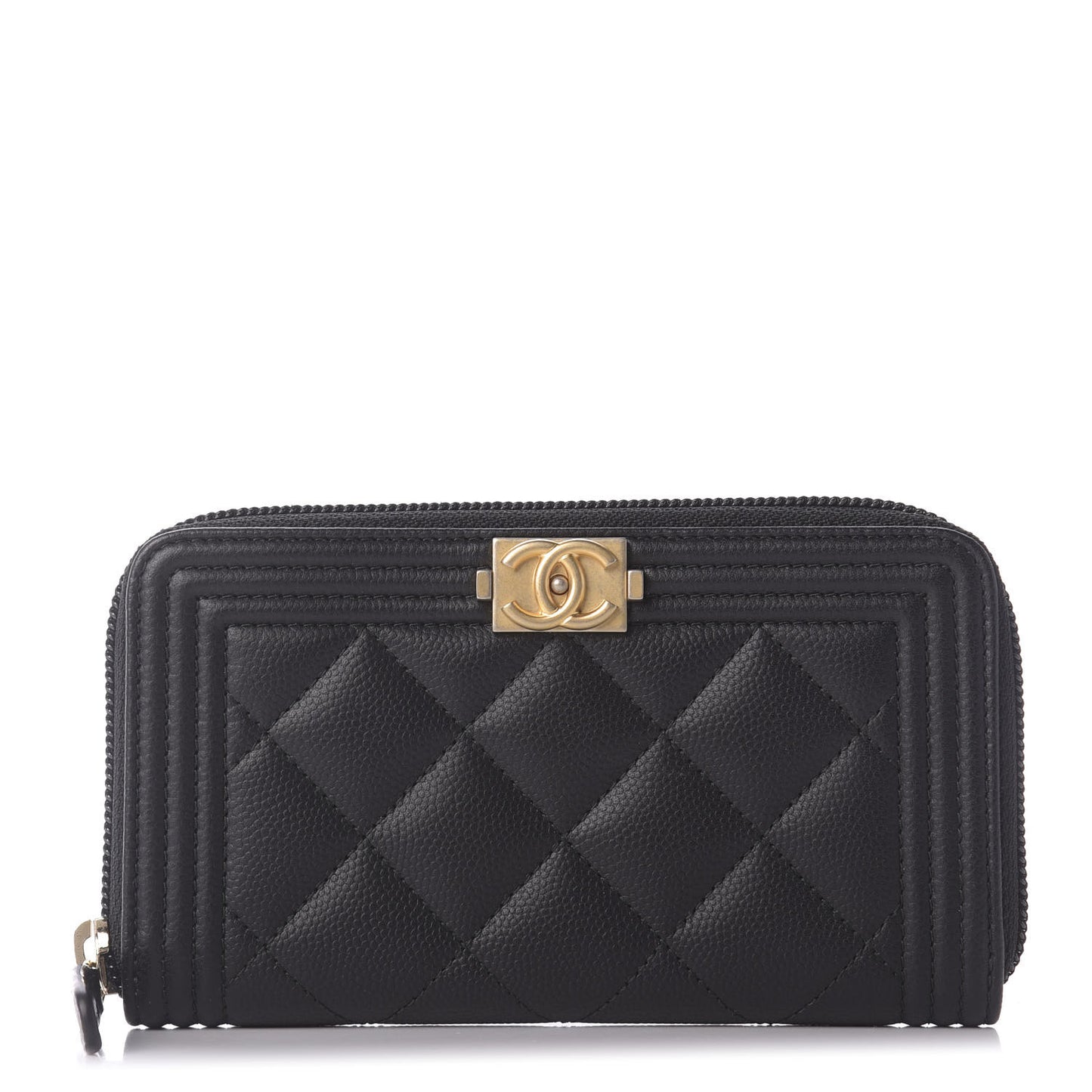 Caviar Quilted Small Boy Zip Around Wallet Black