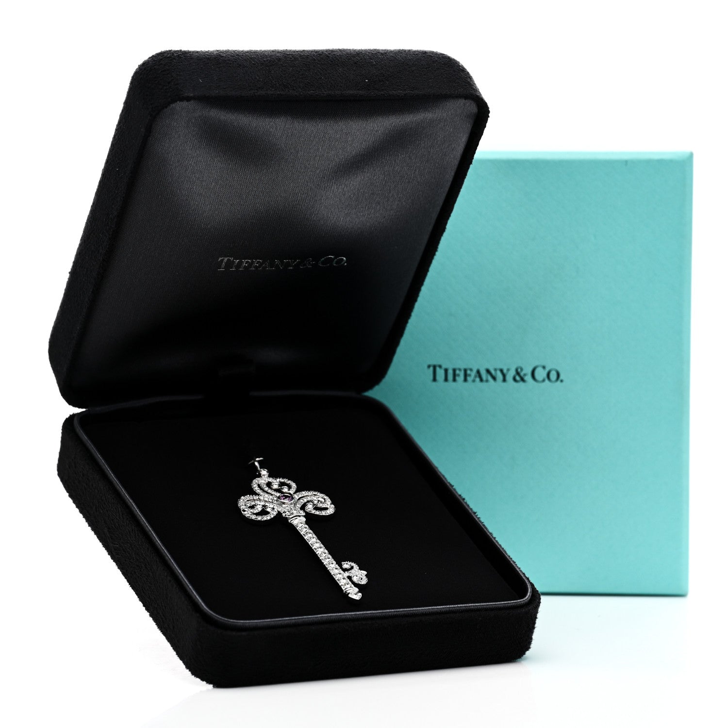Tiffany Platinum Pink Sapphire Enchant Heart Key Pendant 5 of 5
