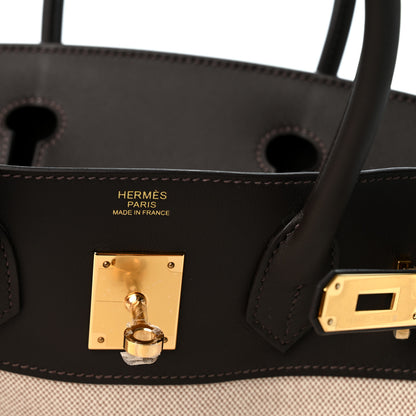 Hermes Toile H Swift Birkin 30  Ecru Bai Brun 6 of 12