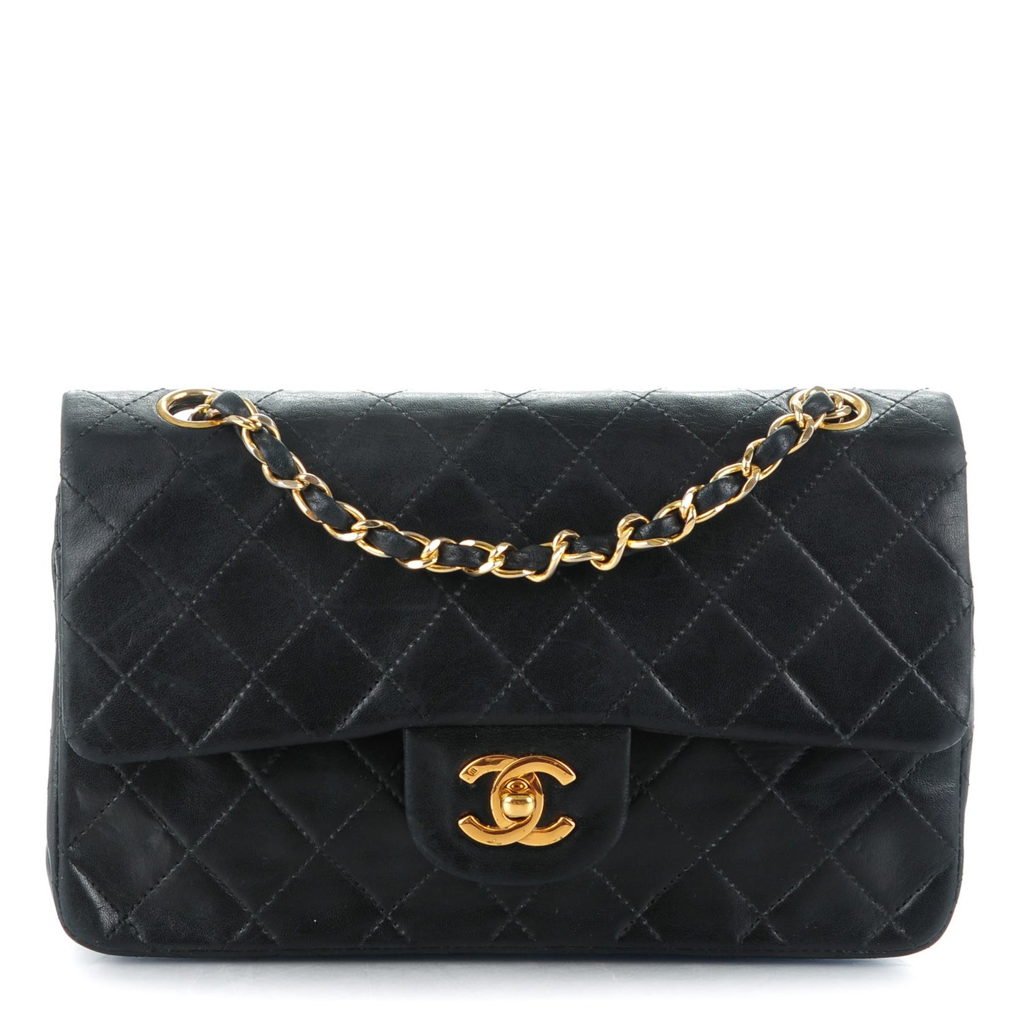 Lambskin Quilted Small Double Flap Black
