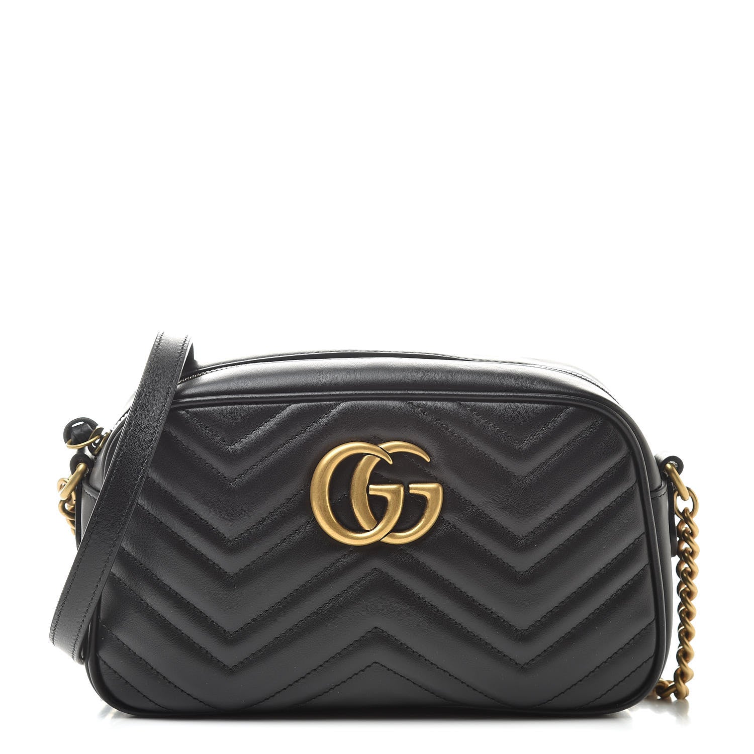 Gucci Calfskin Matelasse Small GG Marmont Chain Shoulder Bag Black 1 of 11