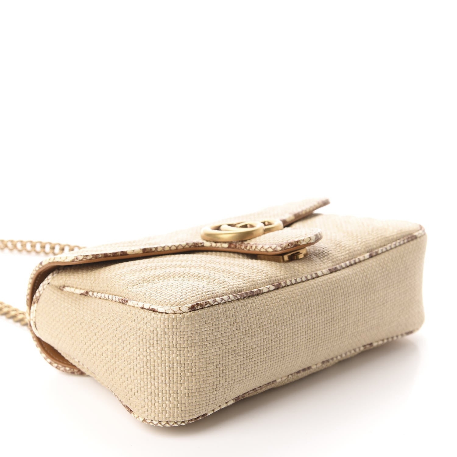 Gucci Raffia Elaphe Matelasse Small GG Marmont Shoulder Bag Natural Cream Brown 4 of 10