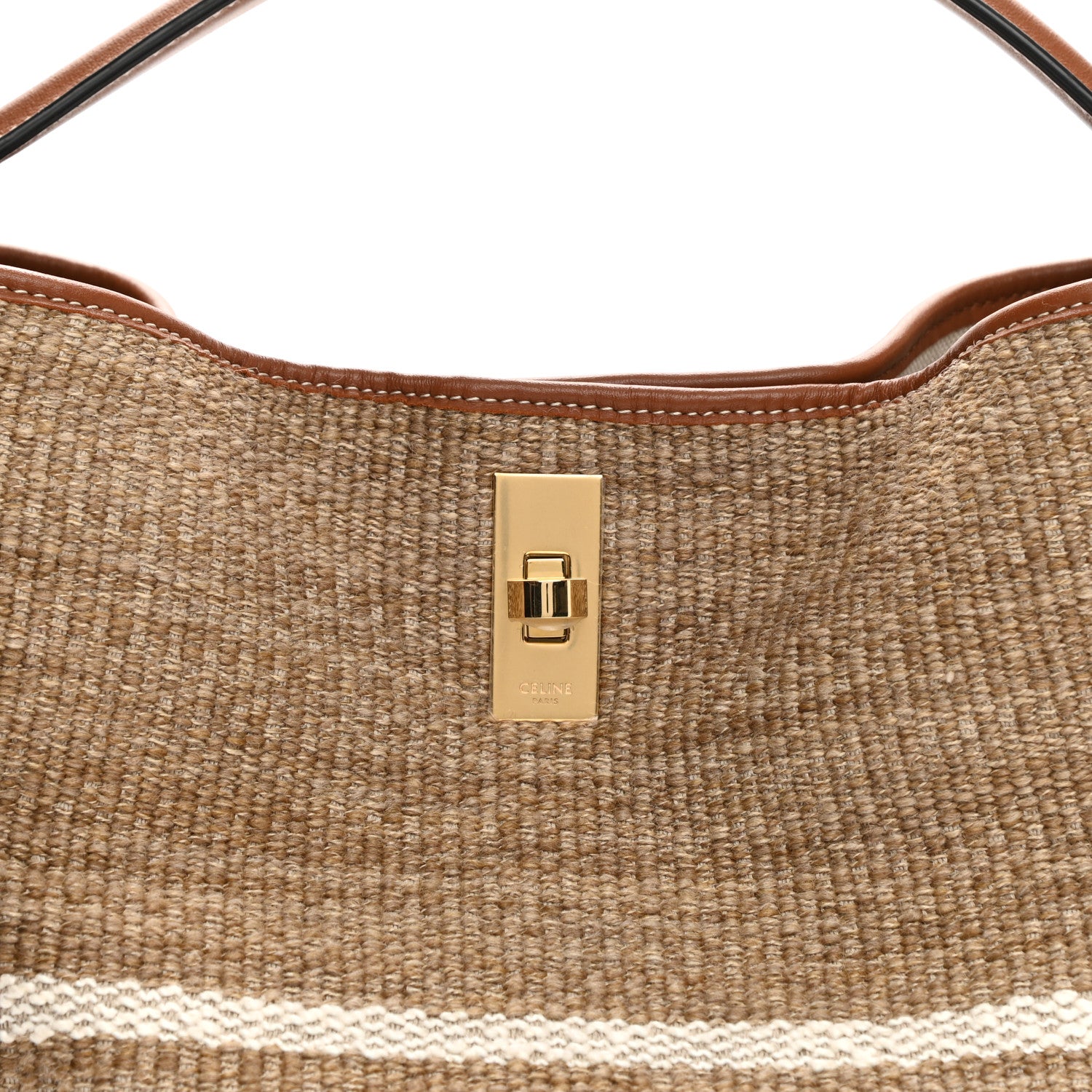 Celine Canvas Smooth Calfskin Logo Bucket 16 Bag Beige Tan 9 of 11